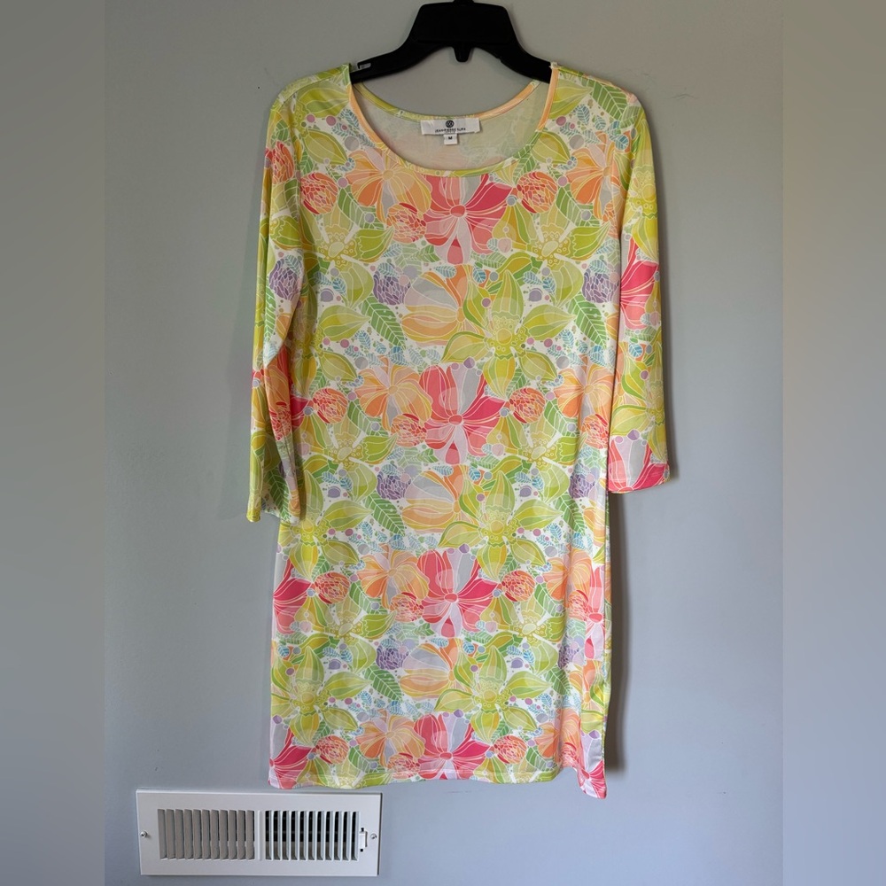 Jean Pierre Klifa Womens Size M Yellow Knee Length Dress Resort  Floral spandex